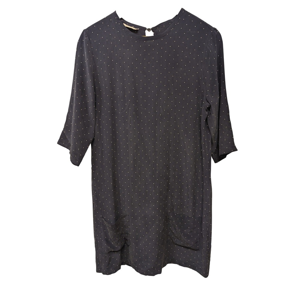 Equipment Femme Aubrey Dress Navy Polka Dot‎ 100% Silk Shirt Dress Half Sleeve